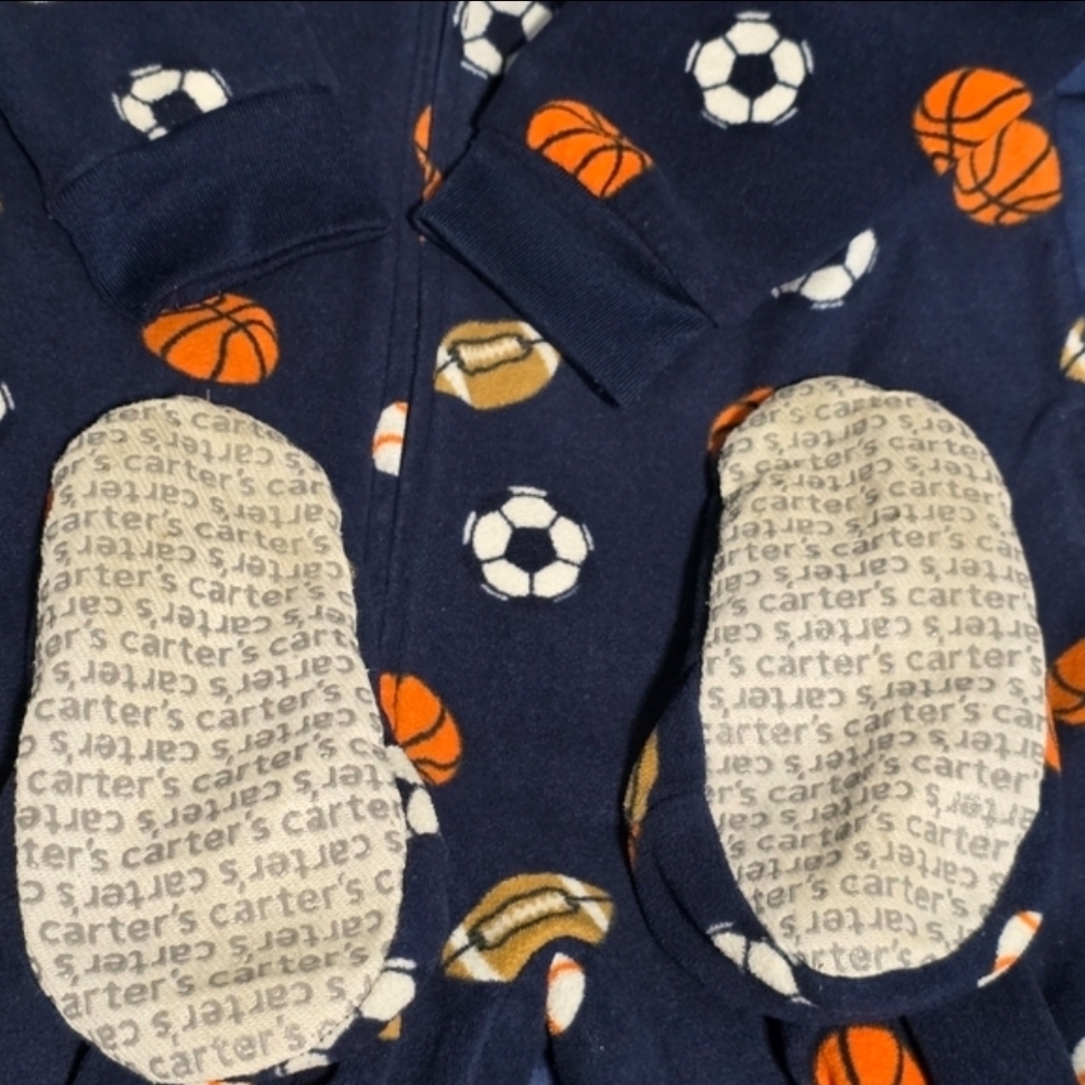 Carter's Toddler 4T Kids Sports-Theme Fleece Navy Footie One Piece Pajama - Picture 7 of 9